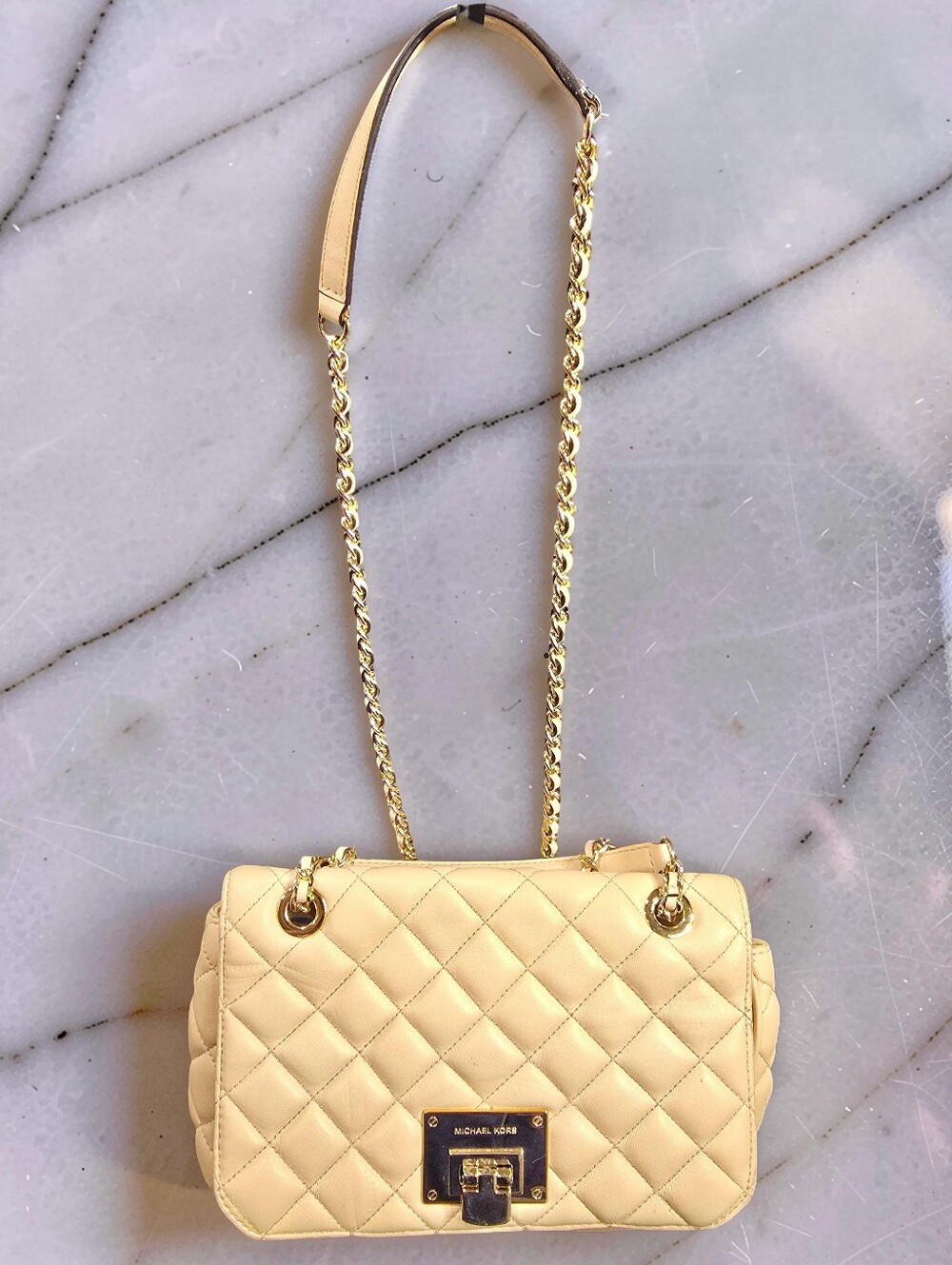 Michael Kors Sloan Quilted Leather Chain Shoulder Bag - Beige / Cream - Picture 2 of 12